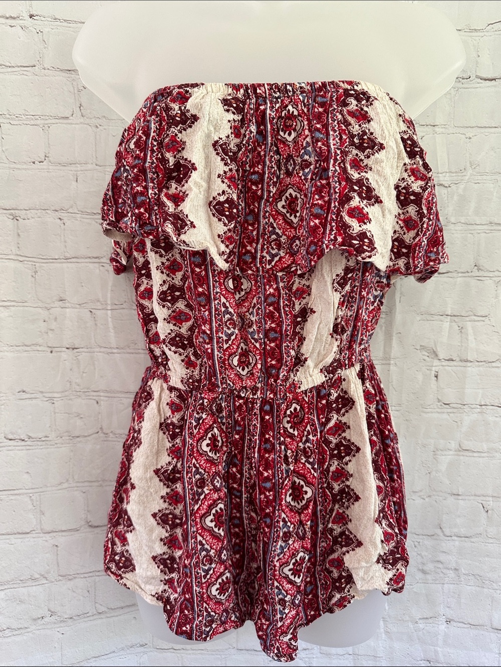 Billabong strapless Red Print Women's Romper size s